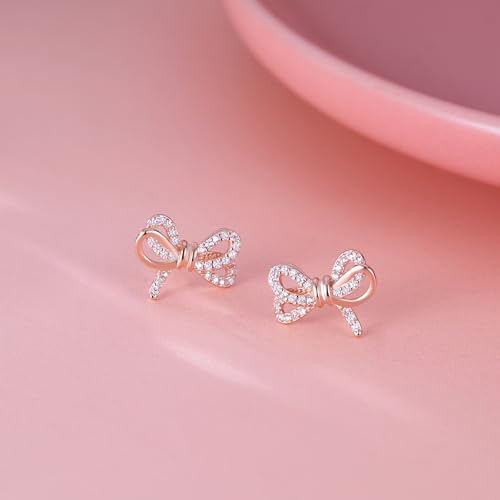 SLUYNZ Sterling Silver CZ Bow Studs Earrings for Women Teens Bowknot Studs Earrings4