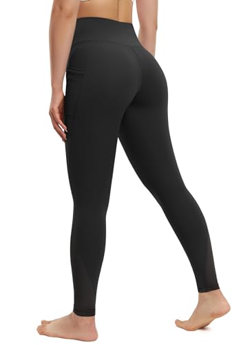 AFITNE Women’s High Waist Mesh Yoga Leggings with Side Pockets, Tummy Control Workout Squat-Proof Yoga Pants2