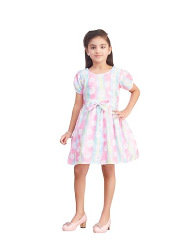 Image of Aarika Girls Casual Wear Blue Colour Floral Print Cotton Frock
