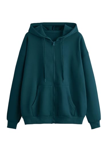 Image of Tagas Unisex Cotton Blend Solid Color Loose Fit Long Sleeve Drawstring and Zip Casual Hoodie| Zip Up Hoodie| Sweatshirt