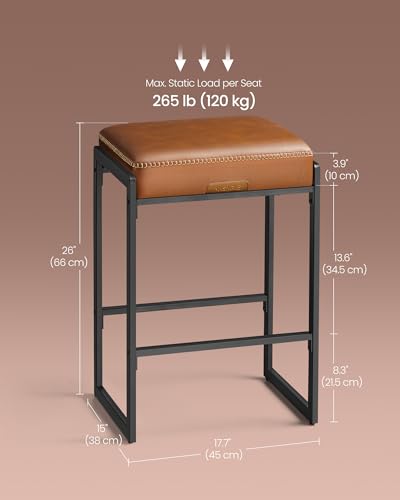 VASAGLE EKHO Collection - Bar Stools Set of 4, Counter Height Bar Stools, Synthetic Leather with Stitching, Mid-Century Modern Counter Stools, 26-Inch Tall, Kichen Home Bar Dining Room, Caramel Brown - view 1