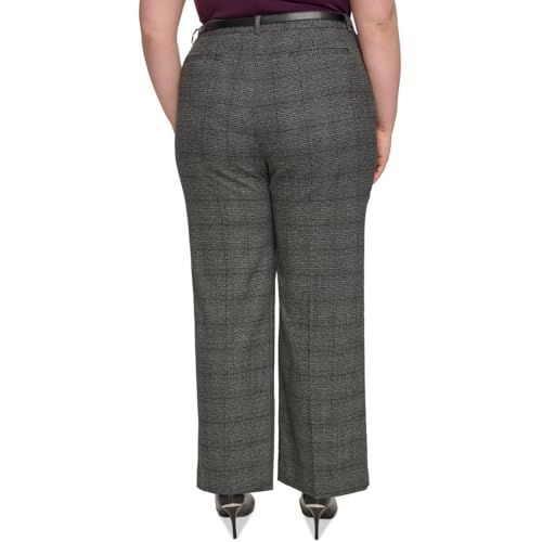 Calvin Klein Womens Plus Plaid Trouser Pants Black-Ivory 14W2