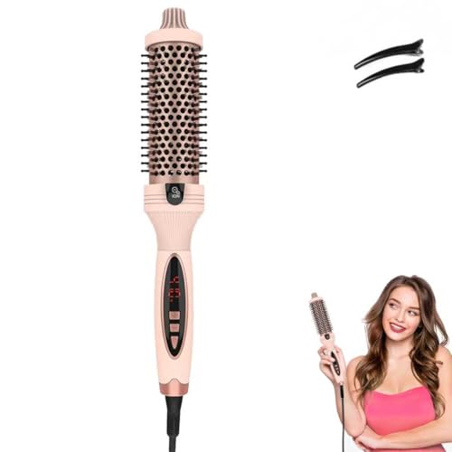 Image of IUI Beauty Thermal Brush, 3-in-1 Pro Negative Ion Two PTC Heaters Thermal Brush with Styling Hair Clips Leafverve,Straightens, Volumizes & Curls with Negative Ion Technology, Digital Display (Pink)