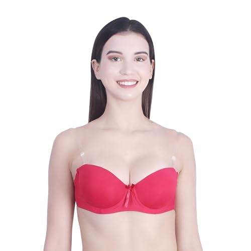 Image of Women's Balconette Bra Transparent Strapless Backless Invisible Clear Back Underwire Pushup Padded Bra Cups Demi