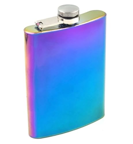 Image of Rainbow Color Design Stainless Steel Hip Flask with Funnel 8 Oz (236 ml) I Unique Style Wine Whiskey Liquor Flask I Unisex Alcoholic Drinks Holder Pocket Bottle (Rainbow+Funnel)