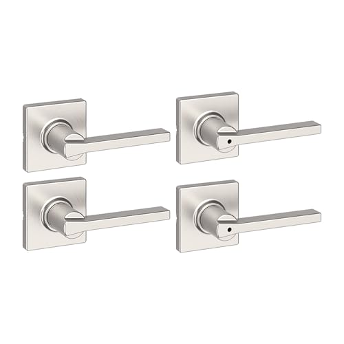Image of Kwikset Casey Hallway Passage and Bed /Bath Privacy Door Handle 4 Pack, 2 Passage Levers and 2 Privacy Levers, Satin Nickel Reversible Interior Handles