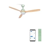 CREATE / WINDLIGHT CUP DC CON WIFI/Ventilador techo con luz motor DC verde aspas madera natural/Silencioso, 2 alturas, temporizador