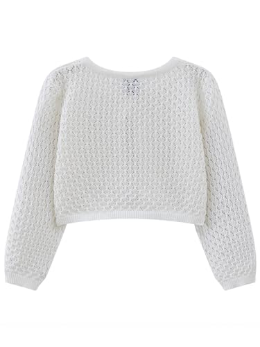 Girls Knitted Long Sleeve Cardigan Round Neck Hollow One Button Shawl Jacket Air Conditioning Bolero Shrug2