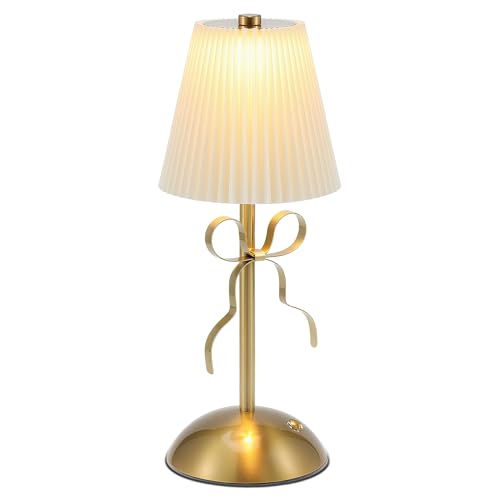 CryzhalinX Rechargeable Small Table Lamp Cute Desk Lamp Gold Bow Lamp