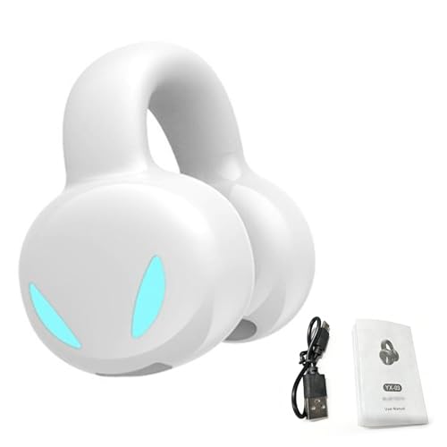 GOWENIC BT Earhook Auricular Inalámbrico con Clip, Auricular de Un Lado con Sonido de Alta Definición y Batería de Larga Duración, para Teléfonos Inteligentes, PC, TV, Batería Incorporada (White)