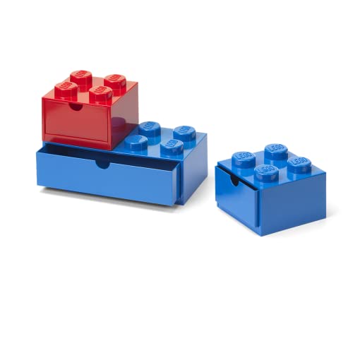 LEGO® Desk Drawer Set - Stackable Storage Boxes with Lid for Kids Room, Office, and Toy Storage, LEGO accessories, Home Decor Bright Blue & Bright Red