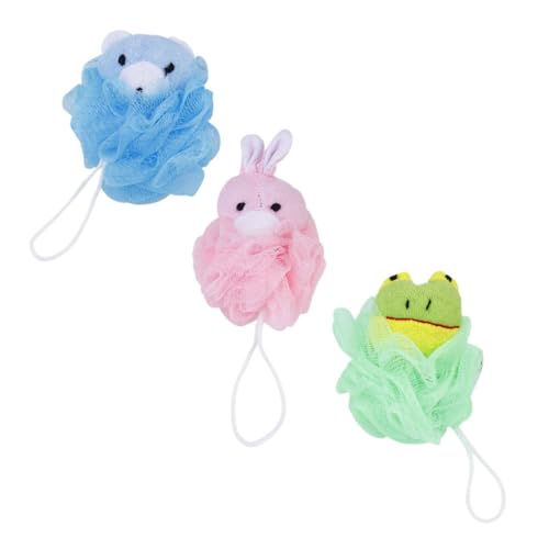 DRESSOOS 3個カートゥーン柄 シャワーボール バスボール 泡ネット スクラブ 子供用 ベビー用 入浴アクセサリー 製 耐久性 再利用可能