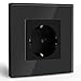 BSEED Enchufe de pared,Negro Schuko Enchufe Simple con Panel de cristal,16A 250V toma de corriente,enchufes de extensión para Cocina, Dormitorio, Oficina, Hotel, etc