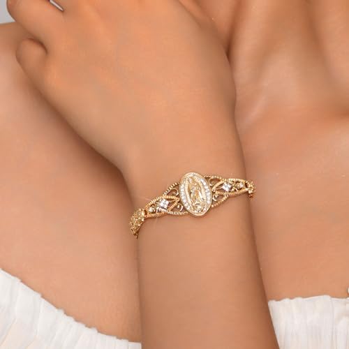 Gold Catholic Bracelet for Women-14k Gold Plated Bracelet,Hypoallergenic Non Tarnish Trendy Jewelry,Dainty Stainless Steel Cubic Zirconia Religious Baptism Virgin Mary Bracelets Gifts for Her3