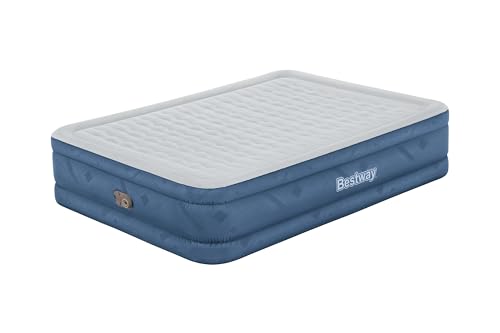 Bestway, Colchão Inflável para Casal Queen Snugable com Bomba Infladora Incorporada 110V e Bolsa de Transporte, Azul.