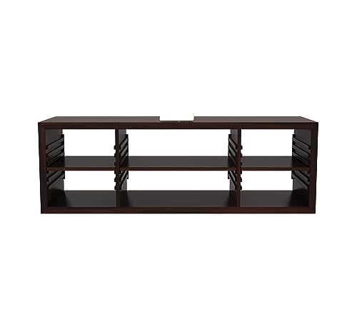 Image of Elegant Solid Sheesham Wood TV Unit for Living Room - 6 Adjustable Shelves, Accommodates up to 60-Inch TV (Dallas, Walnut Finish)