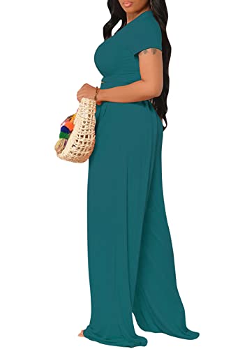Image of Casual Summer 2 Piece Outfits for Women Crop Top High Waist Pants Sets