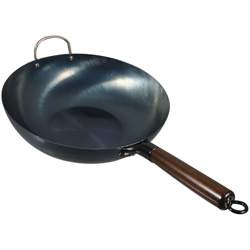Sartén Wok de hierro fundido con mango de madera 32 cm miniatura 1