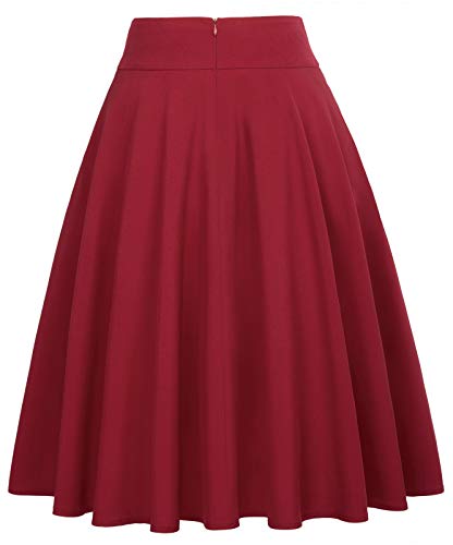 Belle Poque Women's High Waist A-Line Pockets Skirt Skater Flared Midi Skirt Vinage Skirt