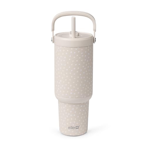 Image of Ello Oasis Go+ 32oz Tumbler with Top Handle and Retracting Straw | Reusable Insulated Stainless Steel Cup, 100% Leakproof Water Bottle, 24 Hours Cold, Cup Holder Friendly For Travel | Wild Dot