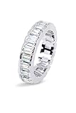 Savlano 18K White Gold Plated Cubic Zirconia Emerald Cut Eternity Ring Band for Women Men (7)