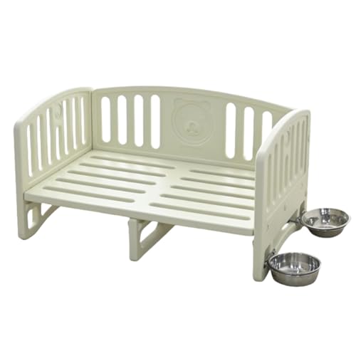 Bxzzuis犬ベッド ペットベッド ペット用品 洗える 中小犬小屋 ドッグコット 組み立てが簡単 犬小屋 室内 犬 お手入れ簡単 噛んでも破れない 寝床 (ベッド +小鉢2個,ベージュ)