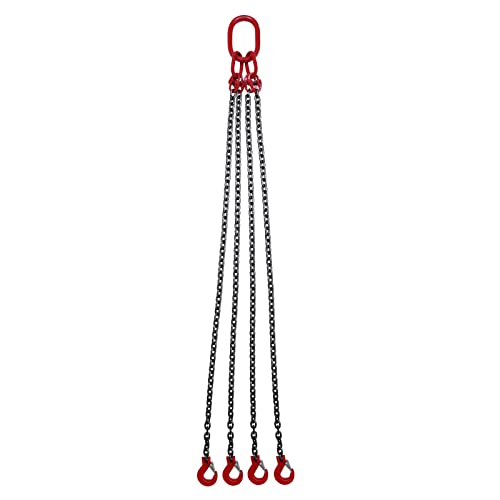 Kettengehänge, Kettenhebezeug 5t, Legierungsstahl Forstkette, 4-Strang Krankette mit Haken, 1,5m Arbeitslänge, Hohe Festigkeit Krangehänge, Chokerkette Gabelkopfhaken für BAU, Hafen, Industrie