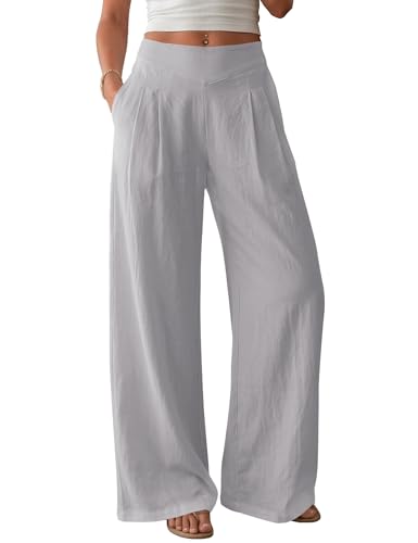AKEWEI Women's Wide Leg Linen Pants Summer Capri Pants for