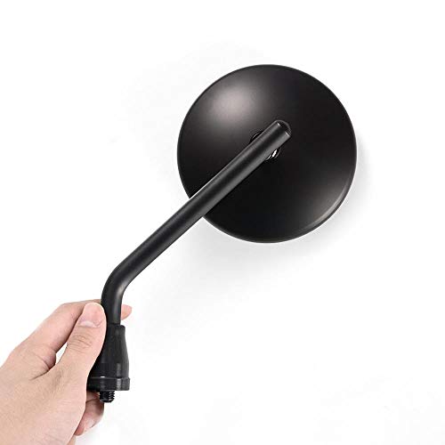 KiWAV Motorcycle 4 Inches Round Mirrors Rear View Side Old School Black Eclipse Short Stem Convex 10mm M10 1.25 Pitch Standard Threads Compatible for Most Metric Bikes Pack of a Pair