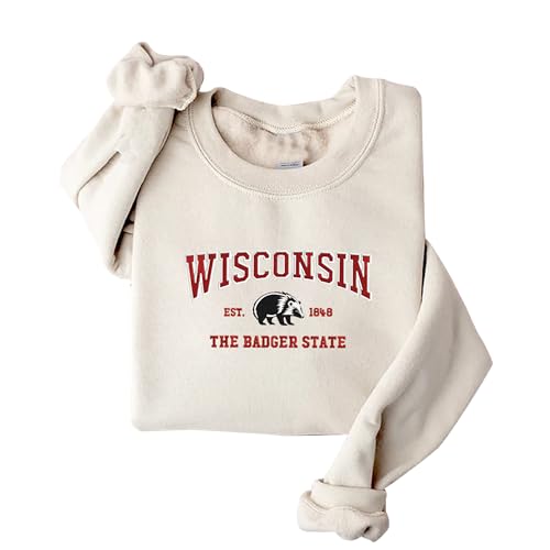 Custom Wisconsin Embroidered Sweatshirt, Crewneck The Badger State Sweatshirt, Personalized Embroidery Wisconsin Gift, Unique Souvenir for Wisconsin Lovers, Custom State Pride Apparel