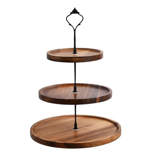 Astralong Etagere 3 Etagen Holz Tortenständer 3 Stöckig Cupcake Ständer mit Metallgriff Kuchenständer Servierständer für Dessert Obst Geburtstag Nachmittagstee Party Hochzeit (B)