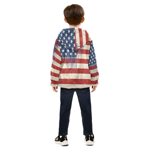 American Flag Dripping Colors Toddler Fleece Jacket Girl Boys Hooded Fleece Jacket Coat Warm Outwear Zip-up 3-10T4