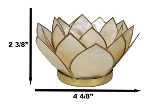 Ebros Gift Pack of 3 Hand Crafted Capiz Seashells Auspicious Lotus Flower Yellow Gold Votive Tea Light Candle Holder Figurine 18 Petals Zen Feng Shui Meditation Home Fragrance Decor Accessory