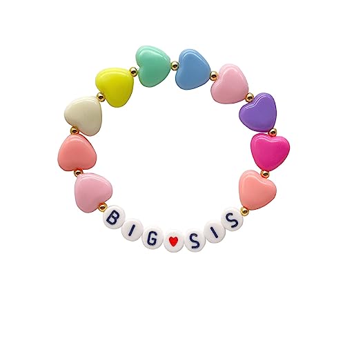 Big Sister Bracelet Colorful Little Sister Bracelet Heart Rainbow Bestie Letter Beads Bangles for Women Y2K Jewelry Christmas Halloween New Year's Gifts