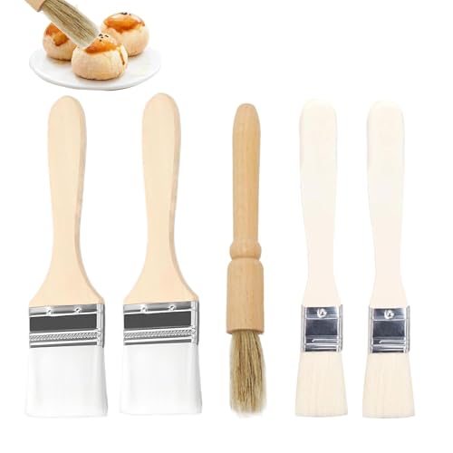 lrgnixs Lot de 5 pinceaux à pâtisserie en bois pour la cuisson, les grillades, les pâtisseries, les huiles, les glaçages, le lait et le jaune d'œuf, brosse à huile...