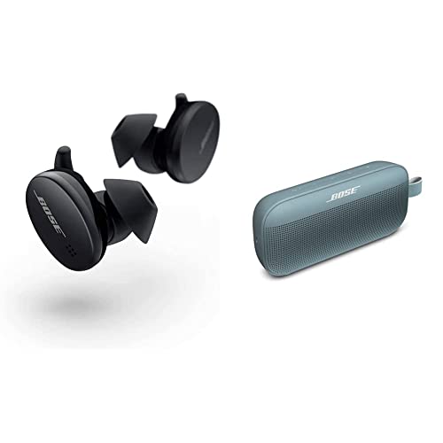 Bose Sport Earbuds - Wireless Earphones, Triple Black & SoundLink Flex Bluetooth Portable Speaker, Wireless Waterproof Speaker for Outdoor Travel - Stone Blue