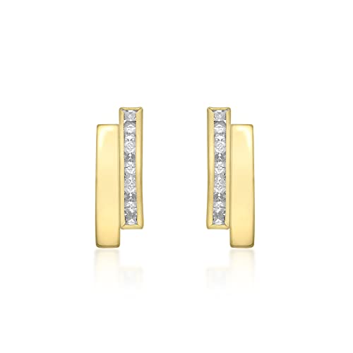 Boucles d'oreilles puces or jaune 9 ct double barre le cadeau idéal