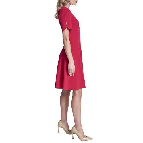 Image of DKNY Women's Button Short Sleeve Fit and Flare Dress