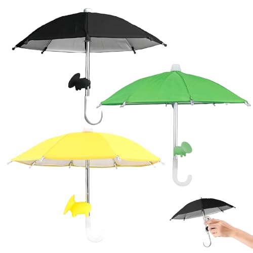 Pddenality 3PCS Phone Umbrella for Sun, Umbrella for Phone, Phone Sun Shade with Suction Cup,Outdoor Multifunctional Cute Shade Universal Sunshade Decoration Black Yellow Green