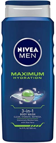 NIVEA FOR MEN Maximum Hydration 3-in-1 Body Wash, 16.9 oz (Pack of 4)