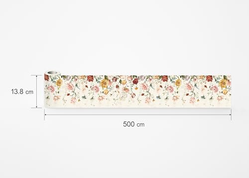 AG Design Selbstklebende Bordüre Aquarellblüten, AWB 8480 | Wasserfest Dekoration für Wände, Möbel, Tapeten, Wandverkleidungen und Türen, Folie | Breite 500 cm x Höhe 13.8 cm