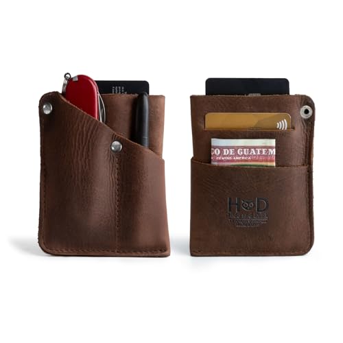 Hide & Drink, Front Pocket Wallet Handmade from Full Grain Leather - Multitool Pouch, Card Holder, Money Organizer, Travel Accessories - Bourbon Brown