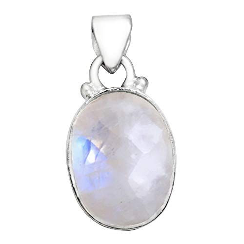 Silver Palace Solid 925 Sterling Silver Handmade Rainbow Moonstone Pendant For Women and Girls