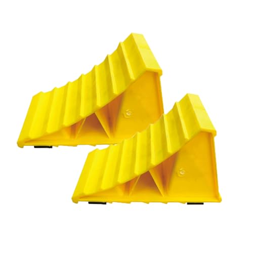 XINBAIJI Cales de roue pour remorque, en caoutchouc antidérapant robuste - Cales de frein - Hemmschuhe - Sous-châssis - Cales de roue pour remorque, caravane, véhicule utilitaire (Jaune, 2 pièces)