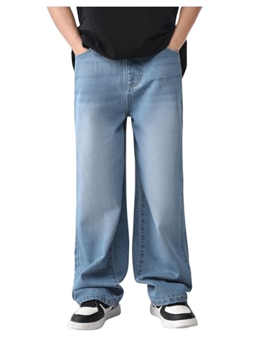 Verdusa Boy's Loose Straight Leg Jeans Casual Denim Pants Long Trousers Blue 10Y
