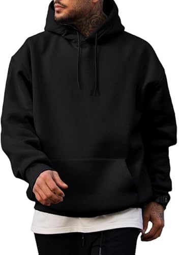 emavic Men's Casual Fleece Hoodie Sweatshirt Solid Hooded Collar Drawstring Long Sleeve Pullover-picture-29