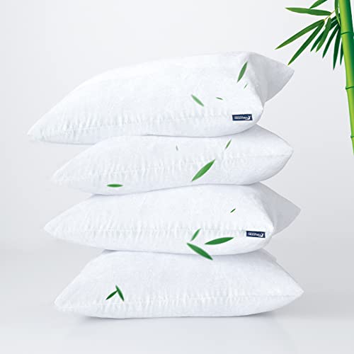 Moonsea Waterproof Pillow Protector Bamboo Standard Size with Zipper, Premium Bamboo Terry White Pillow Cases, Noiseless Breathable Zippered Pillow Cover Encasement, Set of 4
