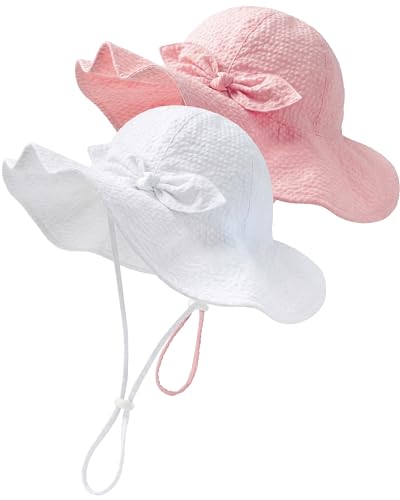 Image of HONGTEYA Baby Sun Hat Toddler Girl Hats Infant Toddler Summer Bucket Beach Hat Wide Brim Sun Protection