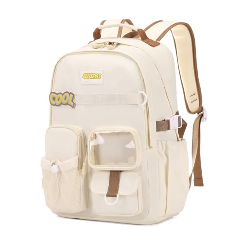 Kids Backpack for Teens Childs Bookbag - College Bookbags Middle School Travel Work Commuter Backpack, Roomy Interior, Durable & Water-Resistant Fabric, Multiple Pockets Kids Bookbags(Beige)