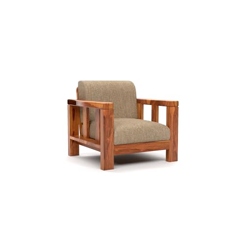 Image of Sheesham Wood Single Sofa Chair | Premium Single Seater Sofa for Living Room, Bedroom & Office | Elegant Home Furniture Single Person Wooden Sofa (Evans Honey, 1 Seater)